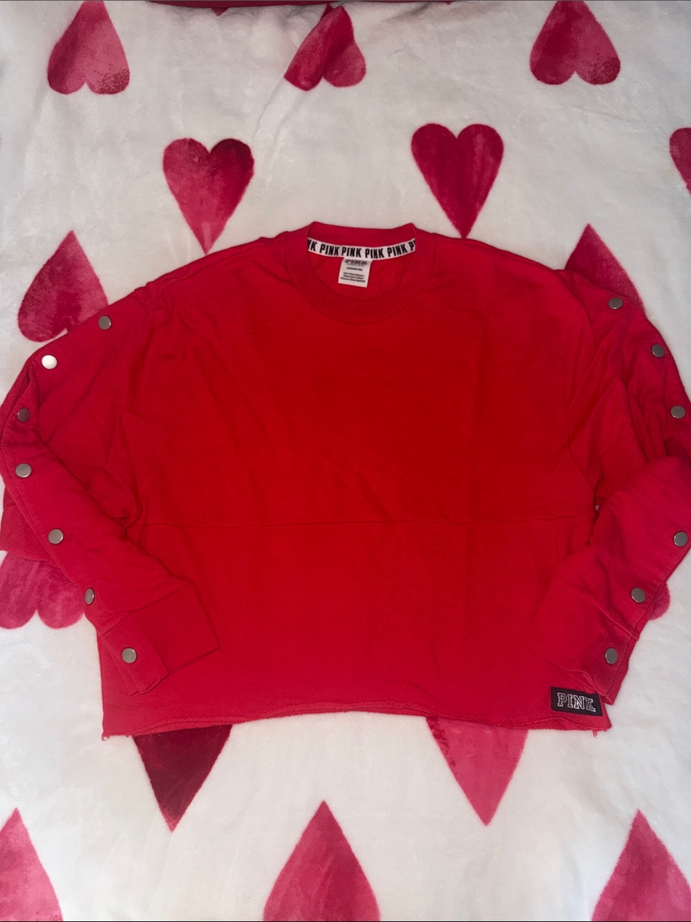 PINK Victoria's Secret Red Snap-Shoulder Crewneck Sweater